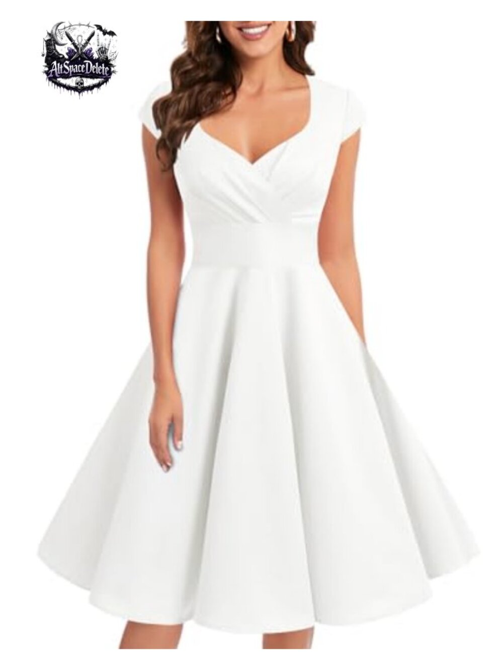 1950s Retro Vintage Cocktail Swing Dress Cap Sleeve Sweetheart Neck